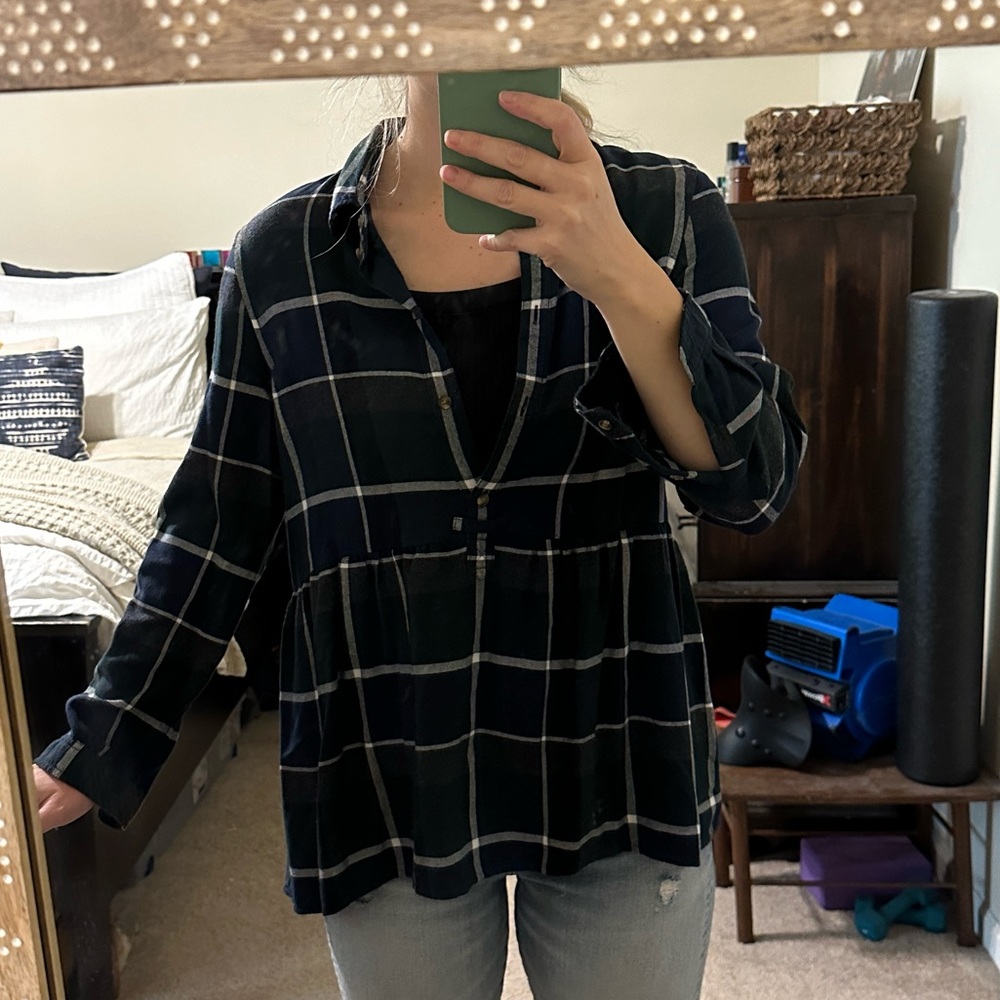 American Eagle Plaid Flannel Babydoll Peplum Top, Size M, NWOT - Picture 2 of 5